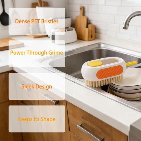 فرشاة تنظيف الكل في واحد قابلة لإعادة التعبئة مع خزان مدمج، اضغط لتوزيع المحلول لتنظيف الأسطح المتعددة: الملابس والأحذية والعجلات والمطبخ والحمام. شعيرات PET كثيفة وقابلة للتعليق، ذات سعة كبيرة in Kuwait