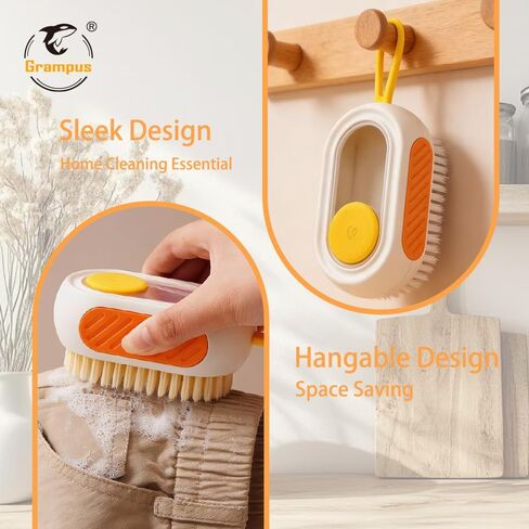 فرشاة تنظيف الكل في واحد قابلة لإعادة التعبئة مع خزان مدمج، اضغط لتوزيع المحلول لتنظيف الأسطح المتعددة: الملابس والأحذية والعجلات والمطبخ والحمام. شعيرات PET كثيفة وقابلة للتعليق، ذات سعة كبيرة in Kuwait