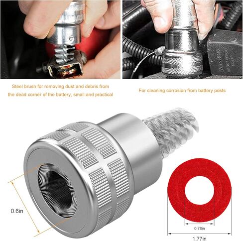Battery Terminal Cleaner Tool Kit, 2 Battery Cleaning Brushes and 12 Anti Corrosion Terminal Washers Protector Fiber, Battery Post Wire Brushes for Car, Marine, Boat, RV in Saudi Arabia