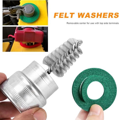 Battery Terminal Cleaner Tool Kit, 2 Battery Cleaning Brushes and 12 Anti Corrosion Terminal Washers Protector Fiber, Battery Post Wire Brushes for Car, Marine, Boat, RV in Saudi Arabia