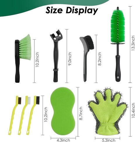 9 Pack Motorcycle Cleaning Kit, Motorcycle Detailing Kit with Chain/Wheel/Rim/Tire Brush, Sponge, Wash Mitt, Detailing Brush, Professional Cleaning Tool for Motorcycle Bike in Kuwait