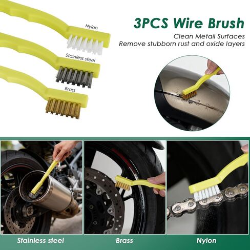 9 Pack Motorcycle Cleaning Kit, Motorcycle Detailing Kit with Chain/Wheel/Rim/Tire Brush, Sponge, Wash Mitt, Detailing Brush, Professional Cleaning Tool for Motorcycle Bike in Kuwait