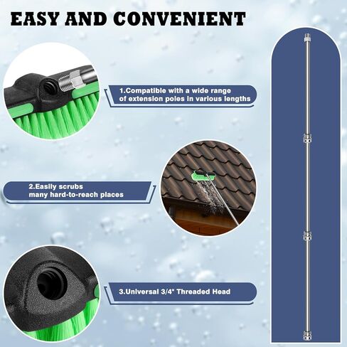 10“ Car Wash Brush Head, Scrub Brush Attachment for Extension Pole, Outdoor Cleaning Tool for Window, Wall, Floor, Deck, Patio in Saudi Arabia