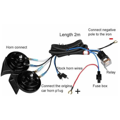 Qiilu 12V Horn Wiring Harness Relay Kit 1.9m Cable to Two Air Horn Cable Relay Harness لدراجة نارية سيارة شاحنة عالية الأداء قطع غيار السيارات الإضاءة & in Saudi Arabia