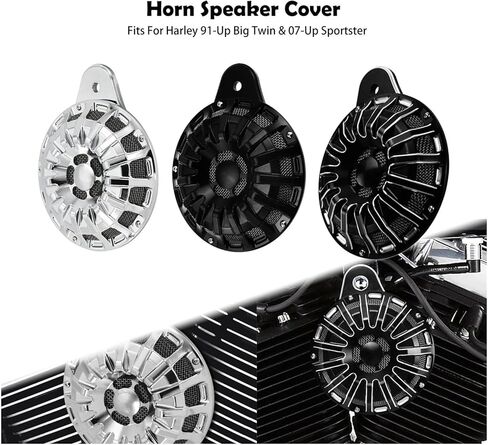 Motorcycle Horn Speaker Cover Black/Chrome Horns Cap Compatible with Harley Big Twin 1991-Up Touring Road King Softail Dyna Sportster 07-Up(Horn Speaker Cover C) in Kuwait