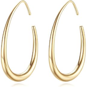 أقراط ذهبية عيار 14 قيراط للنساء أقراط دائرية ذهبية للنساء أقراط مرصعة بخطوط نظيفة وبسيطة وتصميم على شكل حرف C للسيدات أقراط حلقية in Kuwait