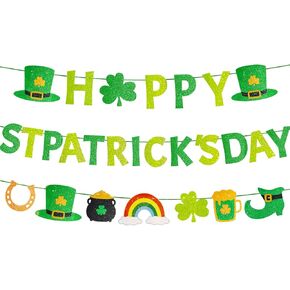 لافتة عيد القديس باتريك السعيدة المُثبتة مسبقًا بدون ديكورات عيد القديس باتريك DIY مع تفاصيل لامعة ذهبية 3 قطع ديكور سانت باتريك البرسيم لوازم الحفلات الأيرلندية in Kuwait