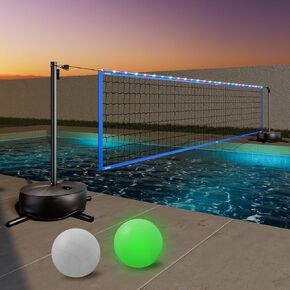 Haokelball Pool Volleyball Net Set with Light and Weighted Base 15ft-32ft Length Adjustable Portable Outdoor Volleyball Net for Pool with 2 Volleyballs and Pump in Kuwait