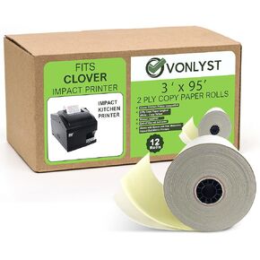 لفات من طبقتين خالية من الكربون مقاس 3 × 95 أبيض/كناري لورق طابعة المطبخ البرسيم (12 لفة) in Kuwait