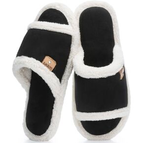 Fuzzy Open-Toe Women's Slippers,Suede Slippers Indoor Outdoor with Cozy Memory Foam Non-Slip Ladies House Shoes Sandals Gifts for Women Her Mom Bridesmaid in Kuwait