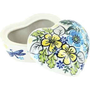 فخار مصقول باللون الأزرق - صندوق قلب صغير على شكل خنفساء حمراء - 2.5 بوصة × 2.75 بوصة - هدية تزيينية لحفلات الزفاف واحتفالات الذكرى السنوية والمناسبات الخاصة in Kuwait