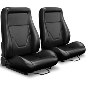 Universal Classic PVC OBS Style Seats with Dual Sliders Reclinable Low Back Racing Bucket Seats Pair (Black) in Kuwait