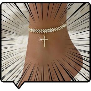 خلخال كريستال متقاطع مع أحجار الراين، سلسلة مطلية بالذهب، سوار الكاحل ذو سحر ديني in Kuwait