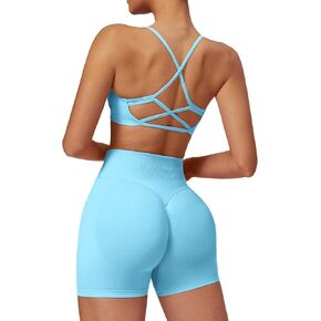 طقم تدريب نسائي مكون من قطعتين حمالة صدر رياضية لليوجا، شورت عالي الخصر، ملابس رياضية متقاطعة من الخلف للتحكم في البطن in Kuwait