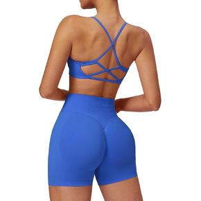 Womens Workout Sets 2 Piece Yoga Sports Bra High Waist Shorts Cross Back Tummy Control Athletic Gym Outfits in Kuwait