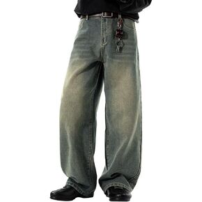 HENGAO جينز فضفاض للرجال عتيق الهيب هوب بنطال دينم واسع الساق Y2K ملابس الشارع متزلج فضفاض مناسب in Kuwait