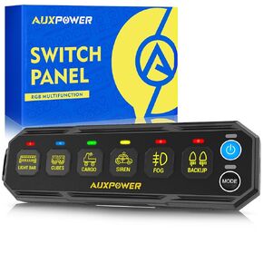 Auxpower 6 Gang Wireless Switch Panel S6W Control Range Up to 328FT Toggle Momentary Pulsed SOS RGB Switch Panel Auxiliary Portable Remote Panel Automotive Slim Switch Panel for Pickup Truck Boat UTV in Kuwait