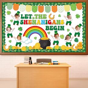 لوحة إعلانات عيد القديس باتريك لتزيين لوحة Leprechaun Mis Chief Clover DIY قطع ورق الصور باللون الأخضر Lucky Shamrock Rainbow لوحة إعلانات للعطلات الأيرلندية والمنزل والفصول المدرسية وديكور جدار السبورة in Saudi Arabia