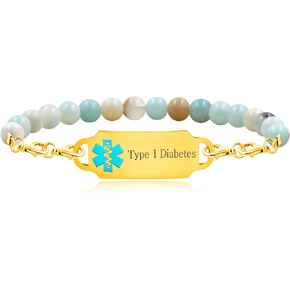 Gold Plated Green Medical Symbol Bracelets for Women - Amazon Stone Medical Emergency Beaded Bracelet YA5049 in Kuwait