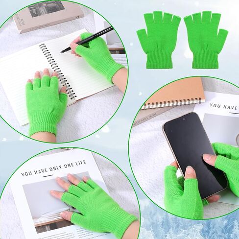 Green Fingerless Gloves Men, Stretch Solid Knitted Half Finger Mittens Fingerless Winter Knit Warm Mittens Typing Gloves for Women Men in Saudi Arabia
