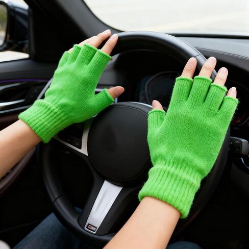 Green Fingerless Gloves Men, Stretch Solid Knitted Half Finger Mittens Fingerless Winter Knit Warm Mittens Typing Gloves for Women Men in Saudi Arabia