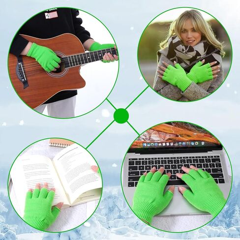 Green Fingerless Gloves Men, Stretch Solid Knitted Half Finger Mittens Fingerless Winter Knit Warm Mittens Typing Gloves for Women Men in Saudi Arabia