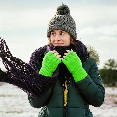 Green Fingerless Gloves Men, Stretch Solid Knitted Half Finger Mittens Fingerless Winter Knit Warm Mittens Typing Gloves for Women Men in Saudi Arabia