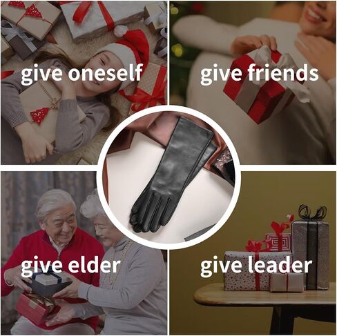 #&? HASHTAG AND WHAT Women's 40cm Long Leather Gloves, Black Real Sheepskin with Silk Lining, Full-Hand Touchscreen in Saudi Arabia