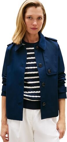 Tommy Hilfiger Women's Lightweight Short Trenchcoat With Pockets and Embroidered Flag Logo in Saudi Arabia