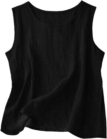 Cotton Linen Tank Tops for Womens Comfy Lounge Wear Summer Sleeveless Shirt Crewneck Casual Blouse Loose Fit Gauze Shirts in Kuwait