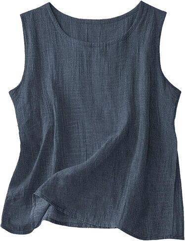 Cotton Linen Tank Tops for Womens Comfy Lounge Wear Summer Sleeveless Shirt Crewneck Casual Blouse Loose Fit Gauze Shirts in Kuwait