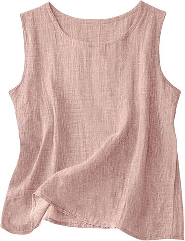 Cotton Linen Tank Tops for Womens Comfy Lounge Wear Summer Sleeveless Shirt Crewneck Casual Blouse Loose Fit Gauze Shirts in Kuwait