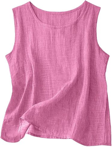 Cotton Linen Tank Tops for Womens Comfy Lounge Wear Summer Sleeveless Shirt Crewneck Casual Blouse Loose Fit Gauze Shirts in Kuwait