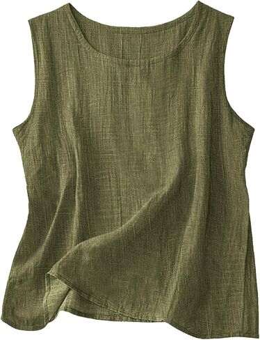 Cotton Linen Tank Tops for Womens Comfy Lounge Wear Summer Sleeveless Shirt Crewneck Casual Blouse Loose Fit Gauze Shirts in Kuwait