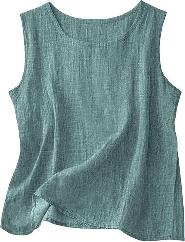 Cotton Linen Tank Tops for Womens Comfy Lounge Wear Summer Sleeveless Shirt Crewneck Casual Blouse Loose Fit Gauze Shirts in Kuwait