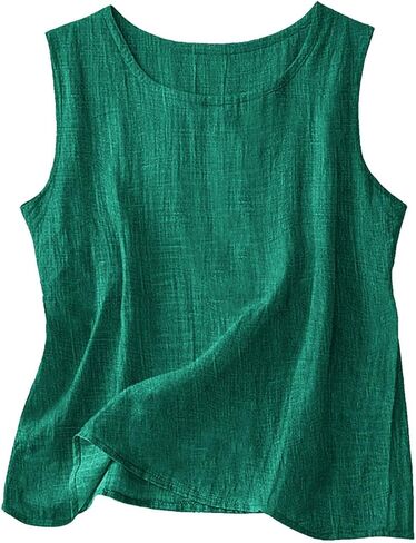 Cotton Linen Tank Tops for Womens Comfy Lounge Wear Summer Sleeveless Shirt Crewneck Casual Blouse Loose Fit Gauze Shirts in Kuwait