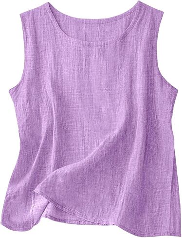 Cotton Linen Tank Tops for Womens Comfy Lounge Wear Summer Sleeveless Shirt Crewneck Casual Blouse Loose Fit Gauze Shirts in Kuwait