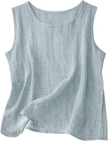 Cotton Linen Tank Tops for Womens Comfy Lounge Wear Summer Sleeveless Shirt Crewneck Casual Blouse Loose Fit Gauze Shirts in Kuwait