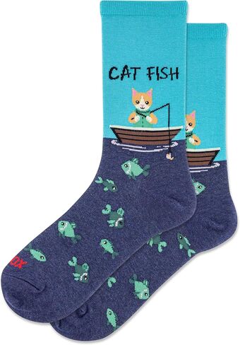 HotSox Women's Cat Fish Crew Sock, Turquoise, 4-10 in Saudi Arabia