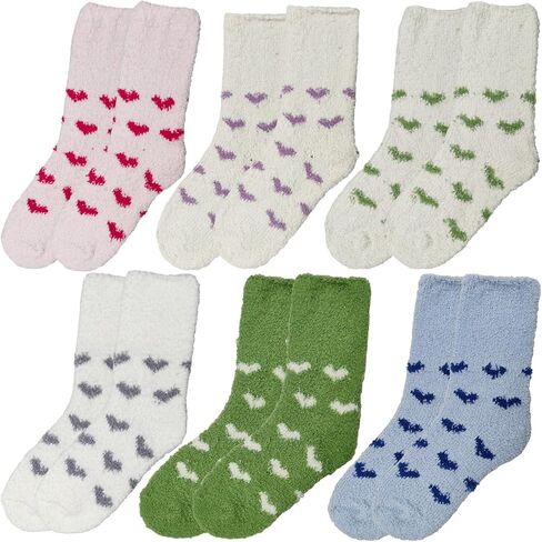 Chiclinco 6 Pairs Heart Fuzzy Socks Cozy Winter Warm Socks Thick Fluffy Slipper Socks for Women Teen Girls in Saudi Arabia
