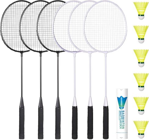 AboveGenius Badminton Rackets Set of 6 for Outdoor Backyard Games, Including 6 Rackets, 6 Nylon Badminton Shuttlecocks, Lightweight Badminton Racquets for Beginners in Kuwait