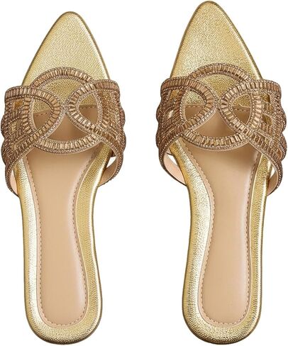Women's Sparkly Rhinestone Pointed Open Toe Flat Sandals Cut Out Dressy Prom Party Slip on Slides in Saudi Arabia