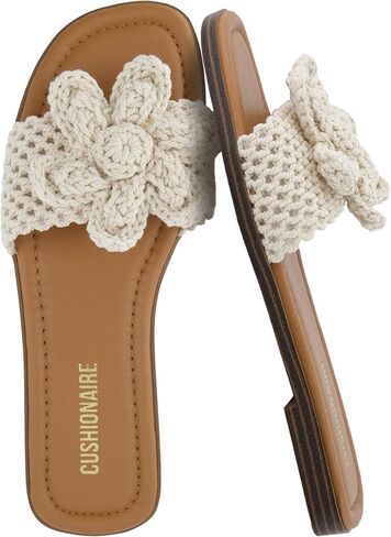CUSHIONAIRE Gemma Knit Flat Slides for Women, Square Toe Sandals with Woven Flower Detail and Memory Foam in Saudi Arabia