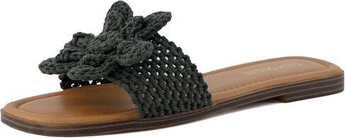 CUSHIONAIRE Gemma Knit Flat Slides for Women, Square Toe Sandals with Woven Flower Detail and Memory Foam in Saudi Arabia