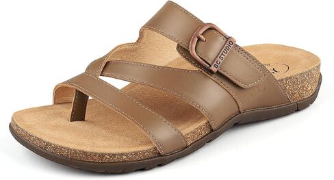 صندل BCSTUDIO نسائي لتقويم العظام فليب فلوب مع دعم قوس مريح لتقويم العظام في الصيف للمشي كاجوال أنيق من الجلد صندل مسطح للنساء in Kuwait