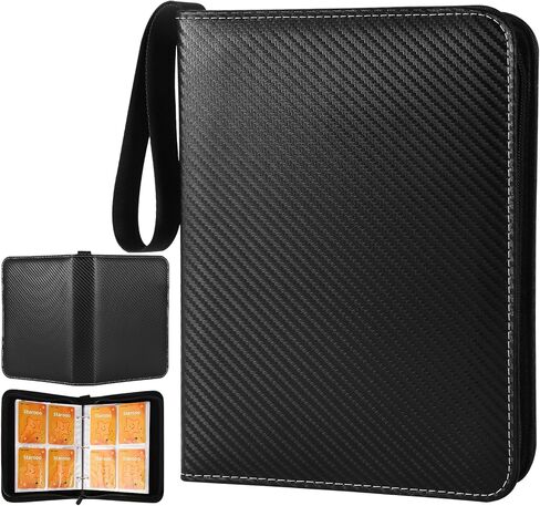 Card Binder 4 Pocket, Trading Card Holder Fits 400 Cards With 50 Removable Sleeves, Portable Collection Card Ablum, Game Card Case book With Zipper for Gift, Black Smile in Saudi Arabia
