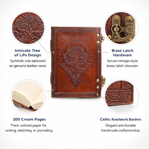 دفتر يوميات جلدي لشجرة الحياة من MONTEXOO - مذكرات كراسة الرسم للرجال والنساء مقاس 5 × 7 بوصات مع 200 صفحة ظلال كتب عتيقة مصنوعة يدويًا باللون البني القديم in Kuwait