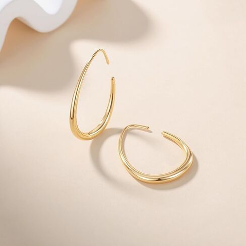 أقراط ذهبية عيار 14 قيراط للنساء أقراط دائرية ذهبية للنساء أقراط مرصعة بخطوط نظيفة وبسيطة وتصميم على شكل حرف C للسيدات أقراط حلقية in Kuwait