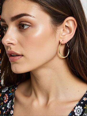 أقراط ذهبية عيار 14 قيراط للنساء أقراط دائرية ذهبية للنساء أقراط مرصعة بخطوط نظيفة وبسيطة وتصميم على شكل حرف C للسيدات أقراط حلقية in Kuwait