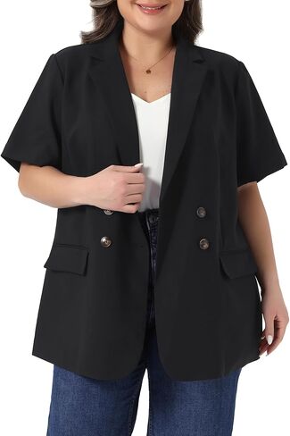 Agnes Orinda Blazers for Women Plus Size Short Sleeve Notched Lapel Double Breasted Business Casual Suit Jacket Blazer in Saudi Arabia